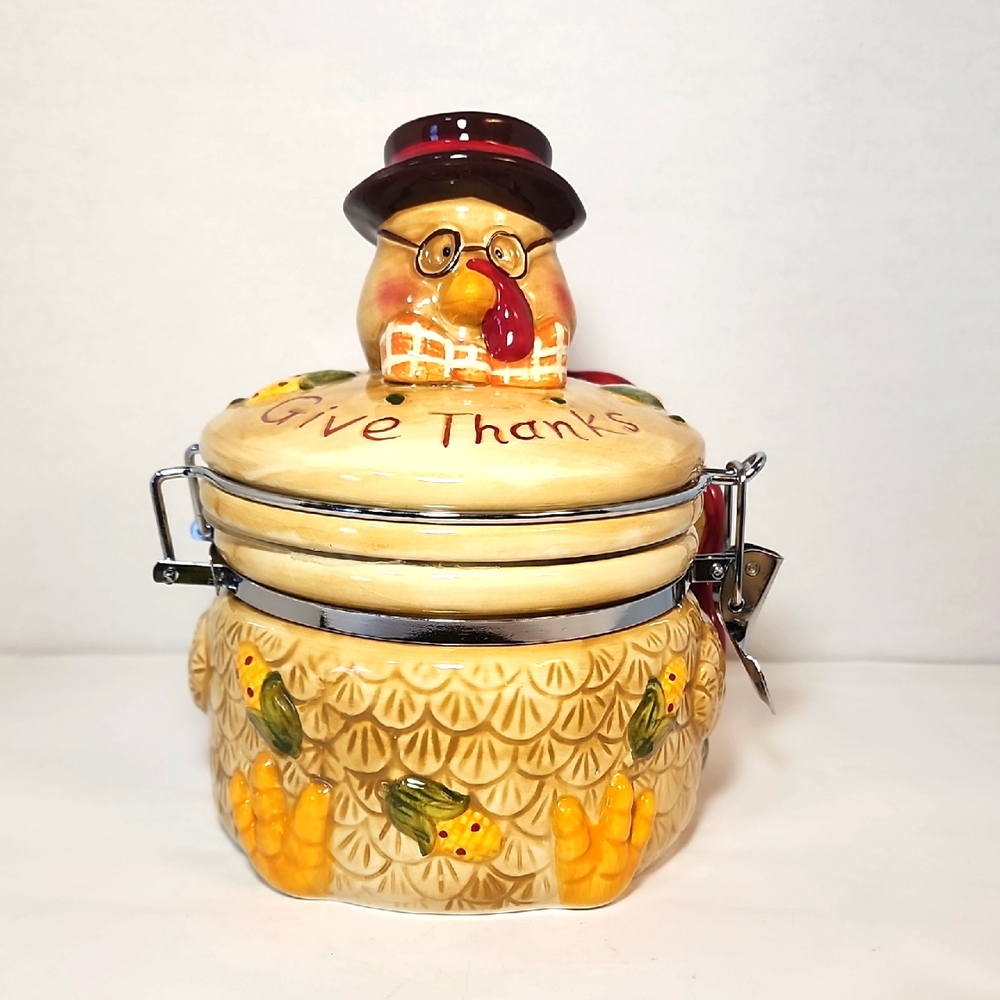 Turkey Biscuit Ceramic Cannister Jar  "Thanksgiving Theme" Home Decor Kitchen